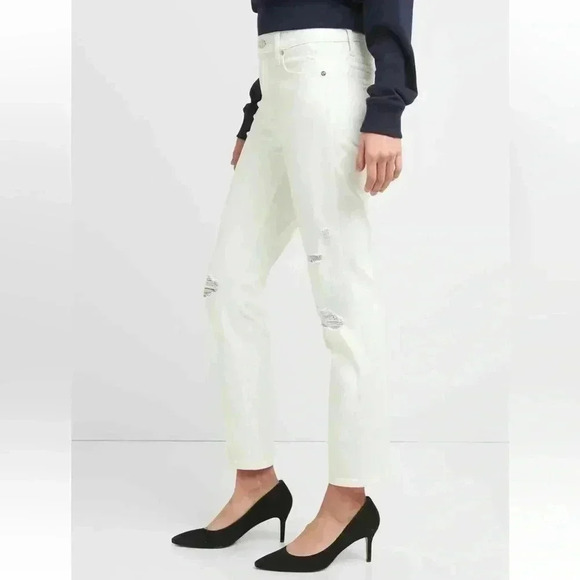 GAP High Rise Slim Straight Leg  Jeans Distressed White Denim Size 25 - Picture 3 of 16